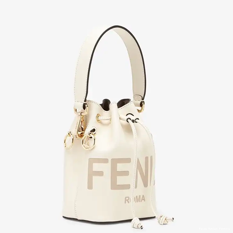 Affordable HOT White Tresor Mon Calf Mini Logo Bag Fendi ROMA Bucket Leather In 0706